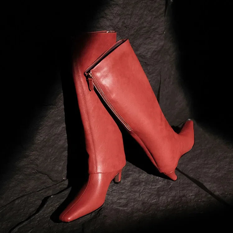 Botte haute rouge Cuir Femme - Bout pointu