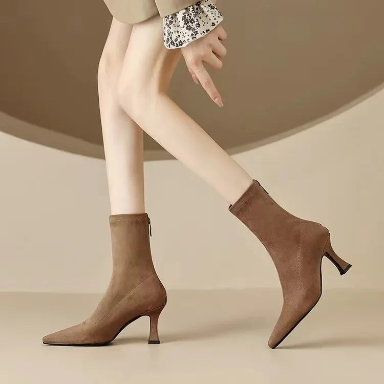 Bottine à talon marron Daim Femme - Style cowboy
