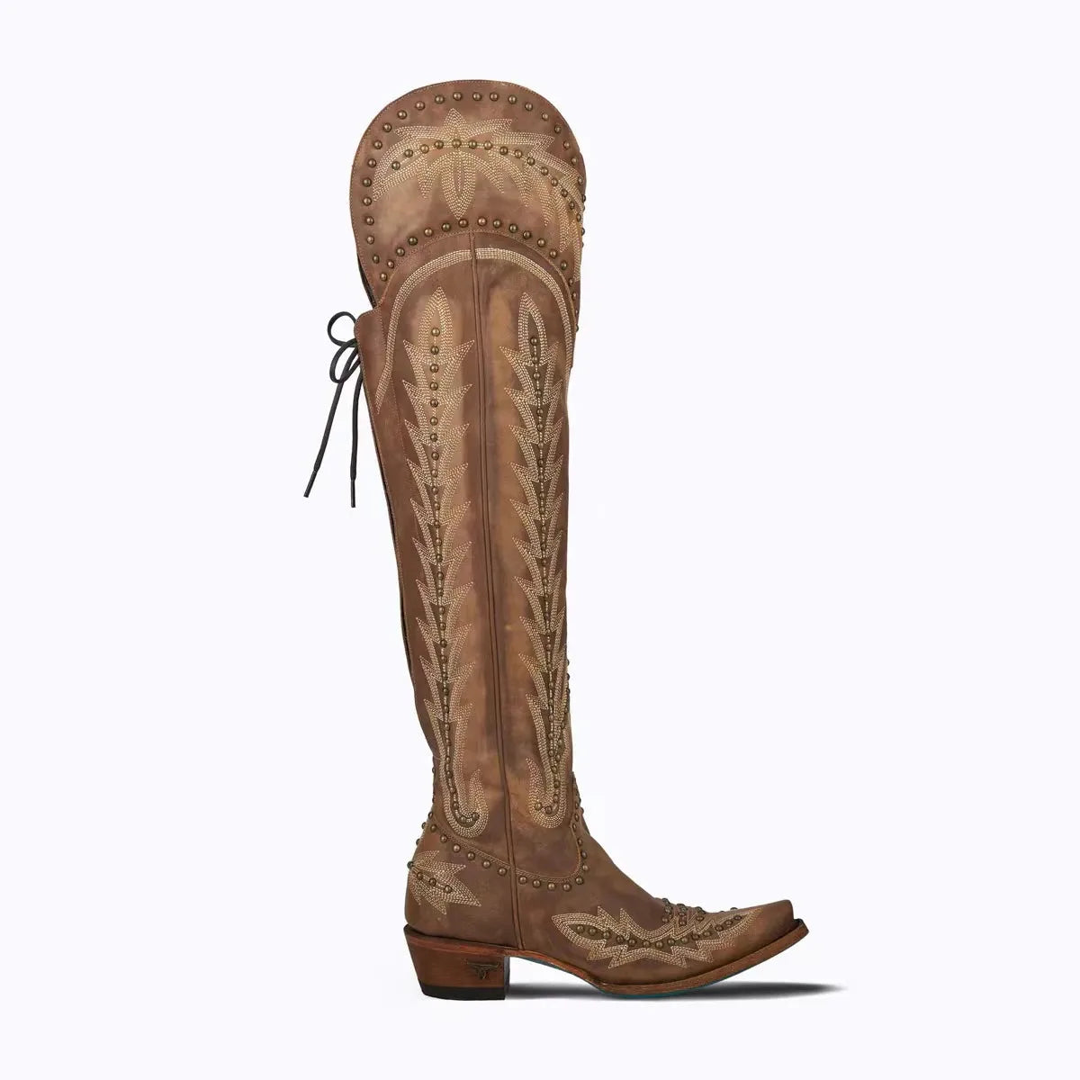 Santiag haute marron Simili Cuir Femme - Rivets, style cowboy