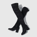 Botte haute noir Daim Synthétique Femme - Tige plissée