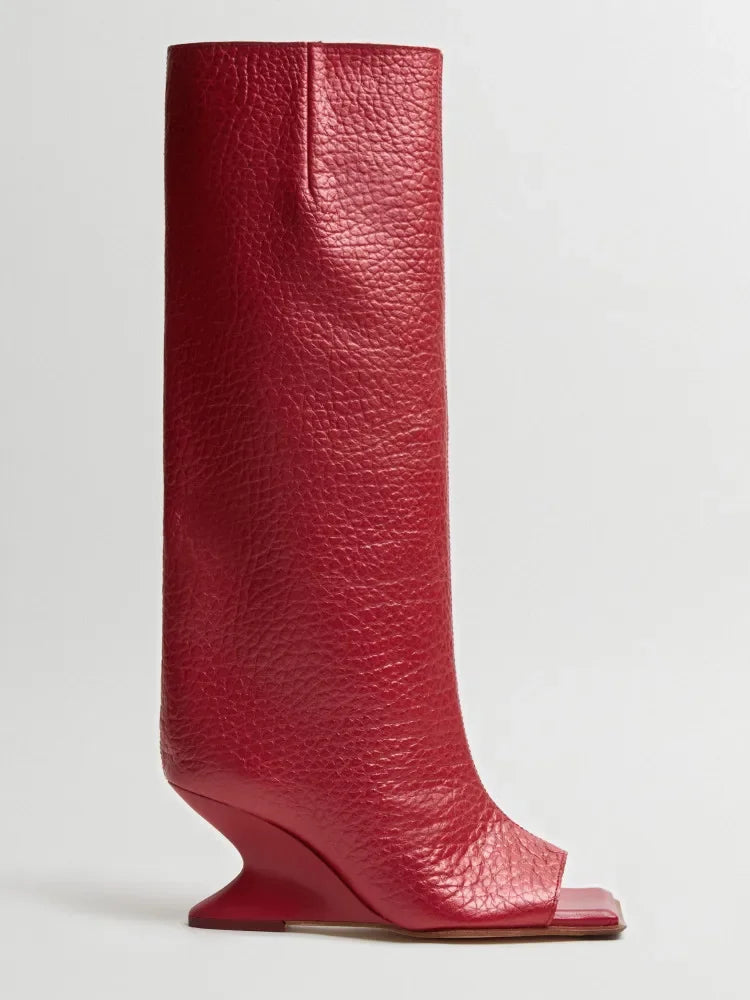 Botte haute rouge Synthétique Femme - Talon sculpté virgule