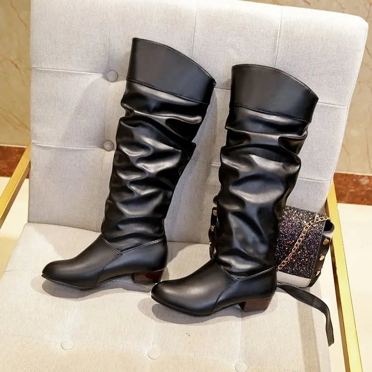Botte haute noir Synthétique Femme - Effet froncé