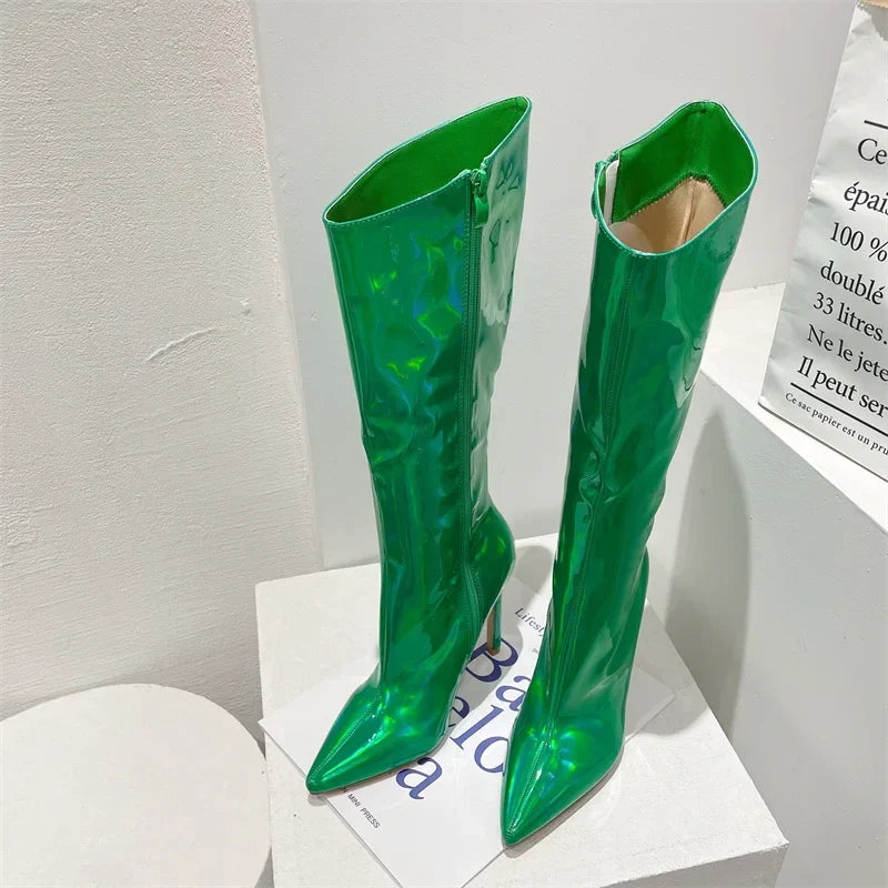 Botte haute vert Synthétique Femme - Effet métallisé