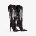 Santiag haute noir Synthétique Femme - Broderies aigle argenté
