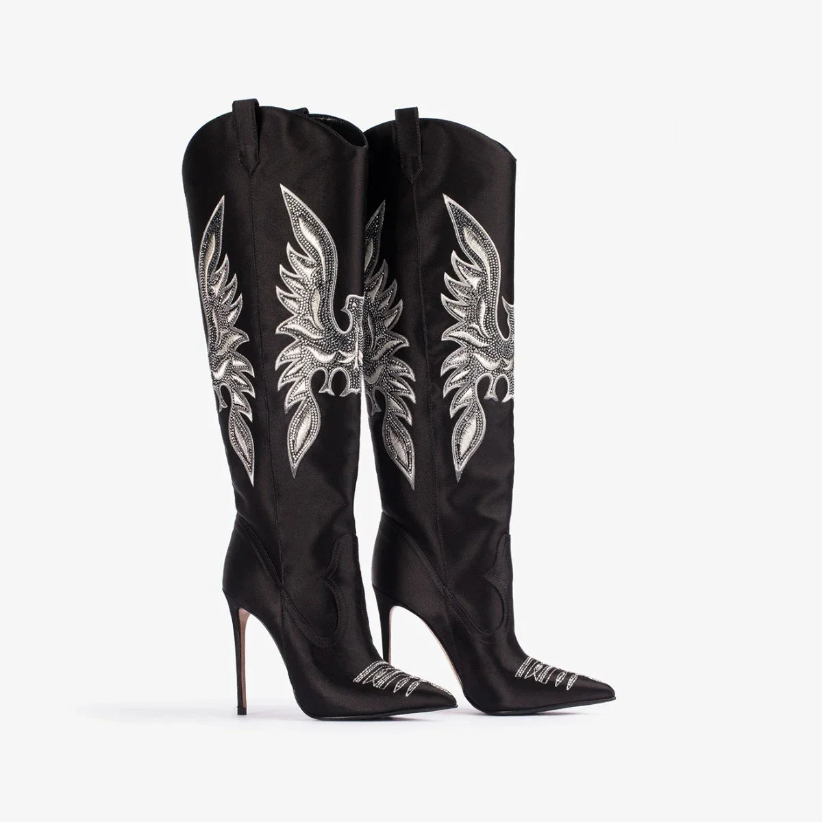 Santiag haute noir Synthétique Femme - Broderies aigle argenté