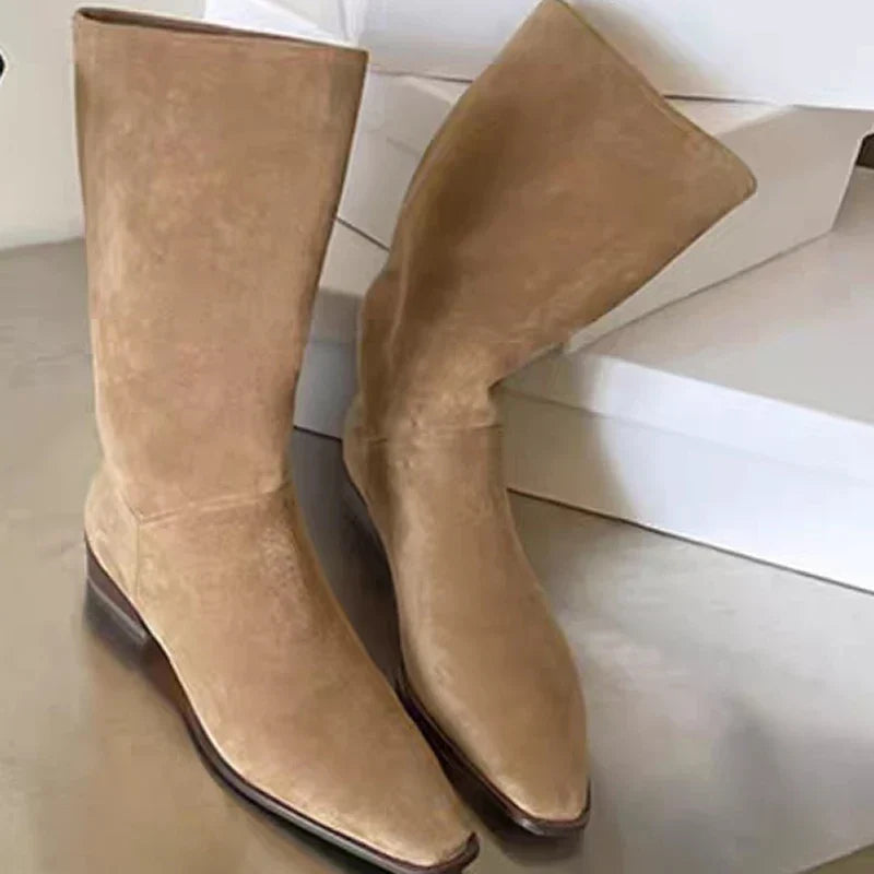 Santiag mi-haute camel Simili Cuir Femme - Bout pointu