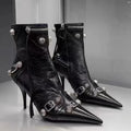 Bottine à talon noir Simili Cuir Femme - Style cowboy, ornements