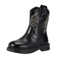 Santiag mi-haute noir Simili Cuir Fille - Broderies western, coutures