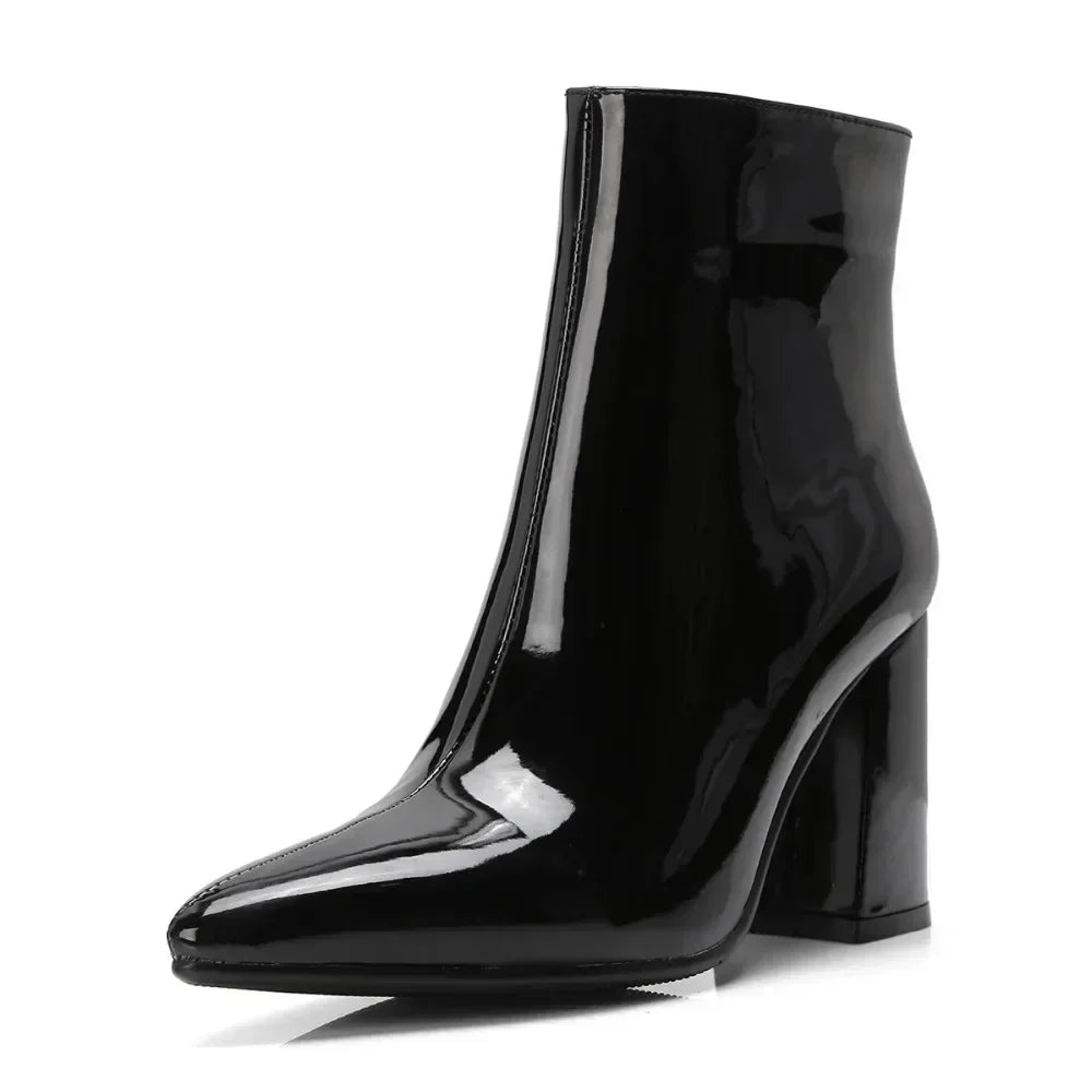 Bottine à talon noir Synthétique Femme - Style cowboy, verni