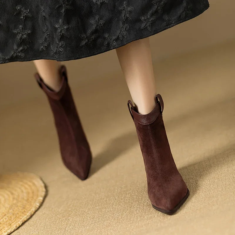 Santiag mi-haute marron Daim Femme - Bout pointu