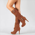 Botte haute marron Daim Femme - Boucles métalliques