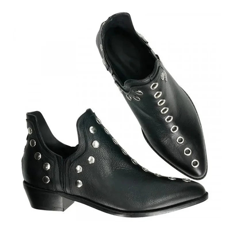 Santiag basse noir Simili Cuir Femme - Clous, bout pointu