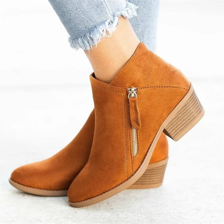 Santiag basse camel Daim Femme - Zip latéral