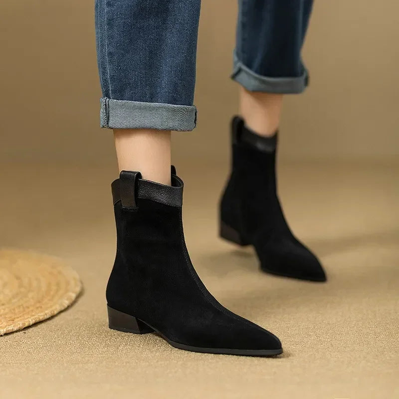 Bottine chelsea noir Daim Femme - Bout pointu