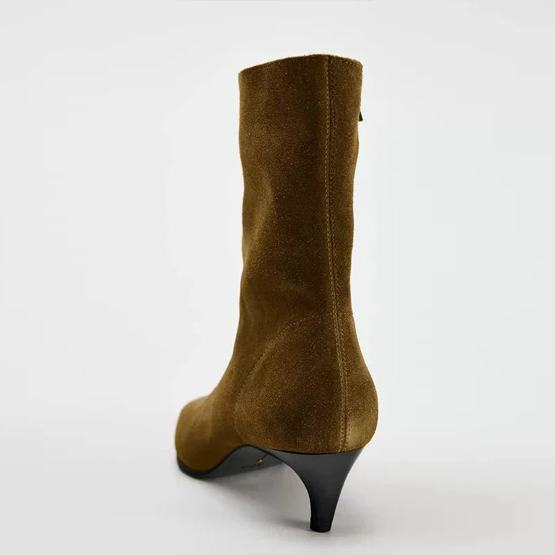 Bottine à talon marron Daim Femme - Talon carré, style cowboy