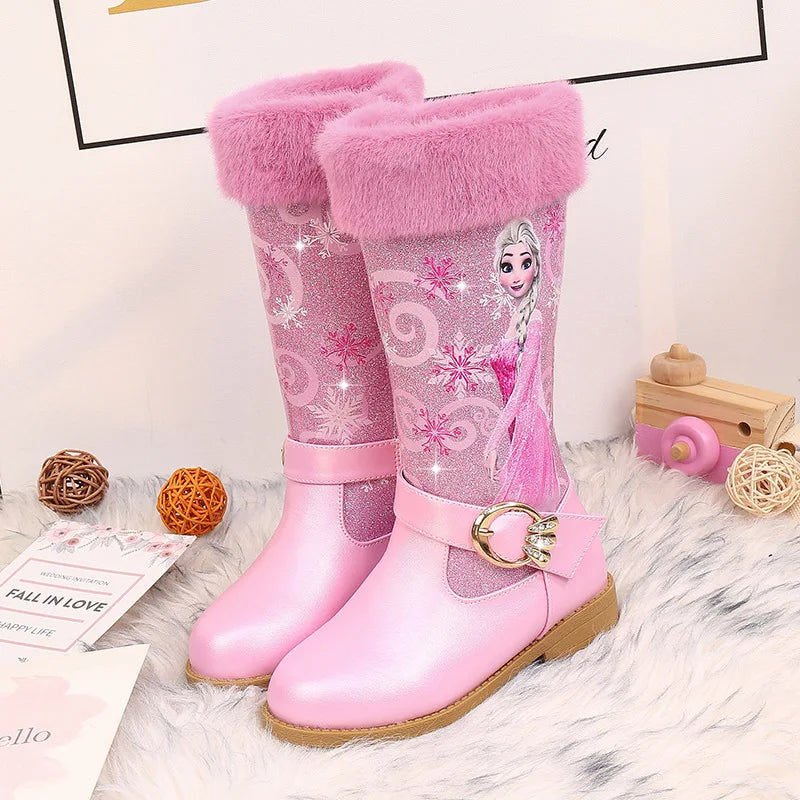Santiag haute rose Simili Cuir Fille - Broderies, fourrure