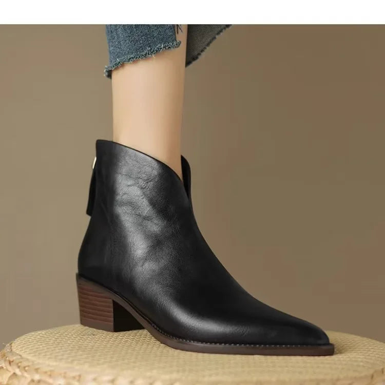 Santiag basse noir Simili Cuir Femme - Talon carré