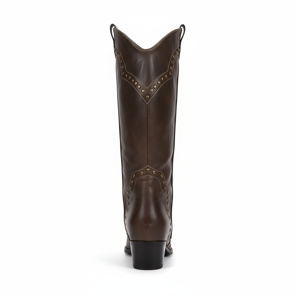 Santiag mi-haute marron foncé Simili Cuir Femme - Rivets, bout pointu