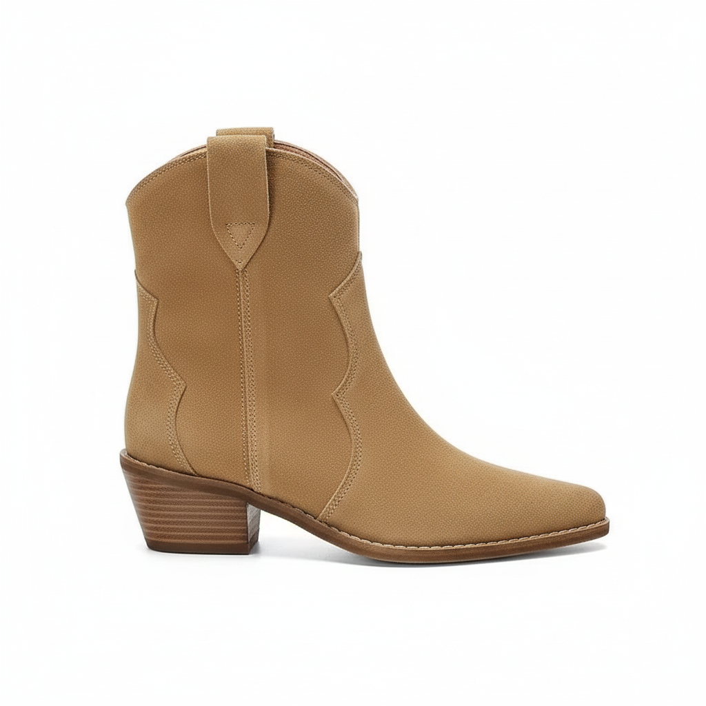 Santiag basse camel Daim Femme - Tirettes, coutures vagues