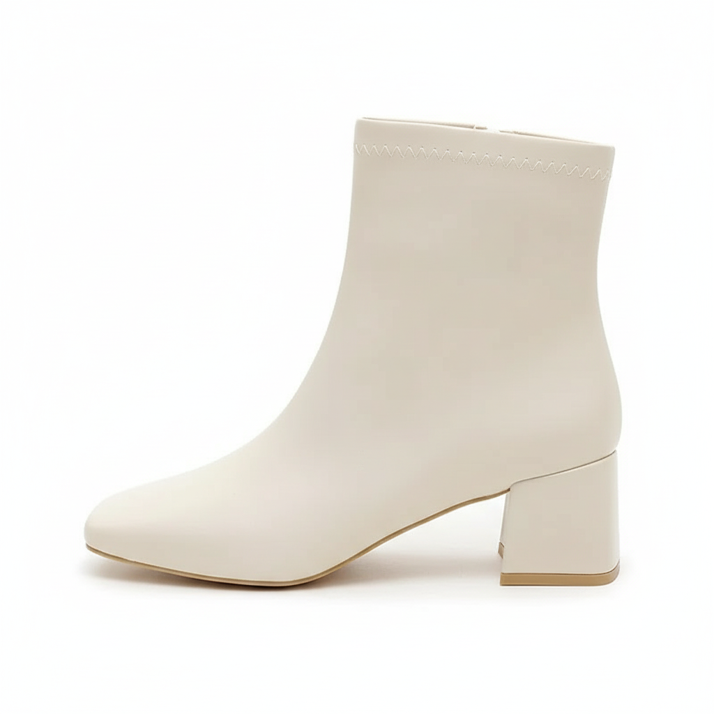 Bottine beige Simili Cuir Femme - Talon bloc, zip arrière