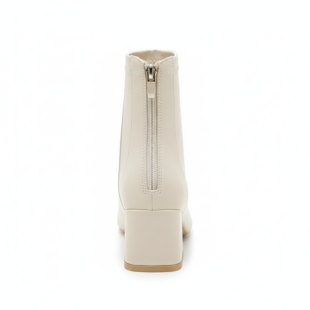 Bottine beige Simili Cuir Femme - Talon bloc, zip arrière