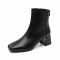 Bottine à talon noir Simili Cuir Femme - Bout carré, talon bloc