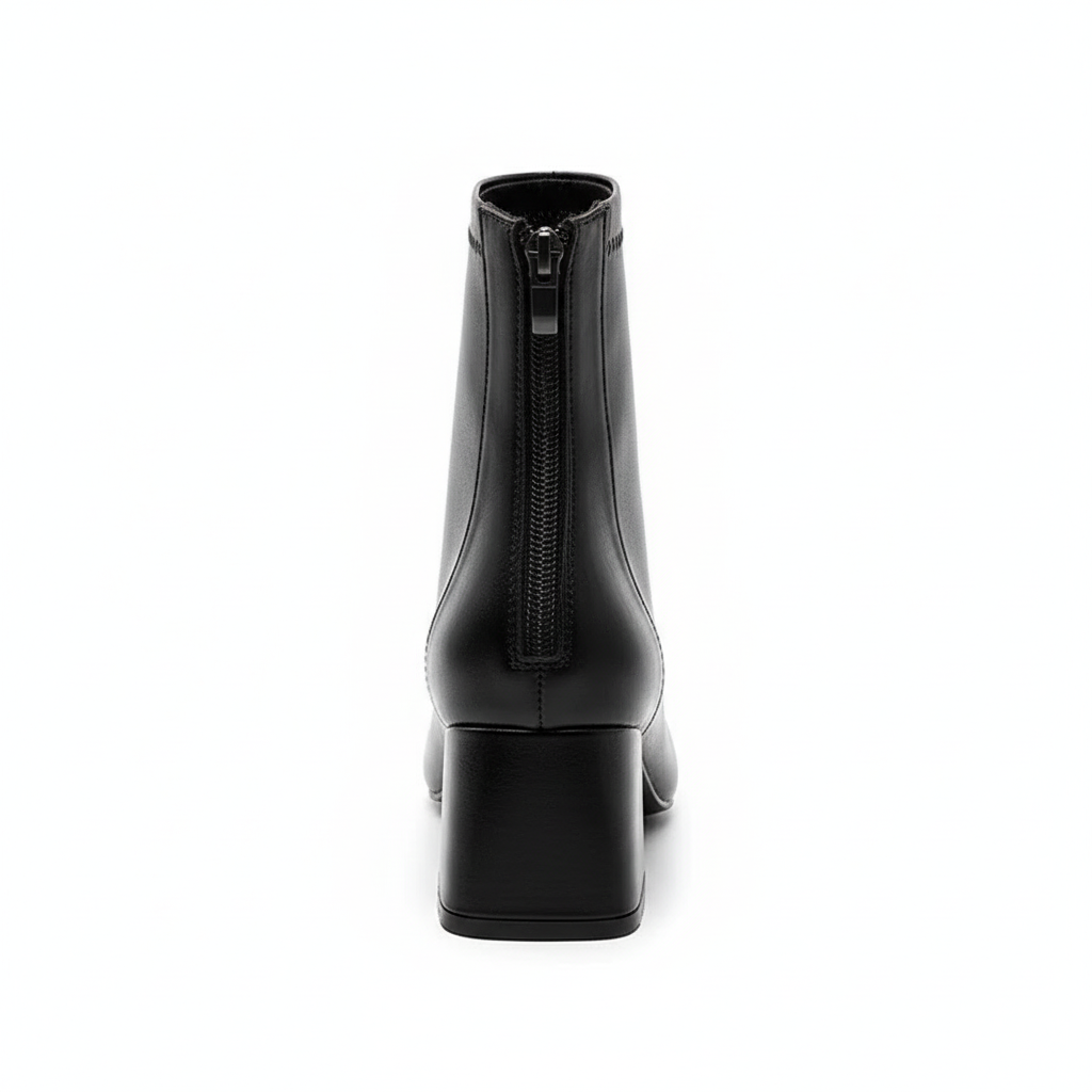 Bottine à talon noir Simili Cuir Femme - Bout carré, talon bloc