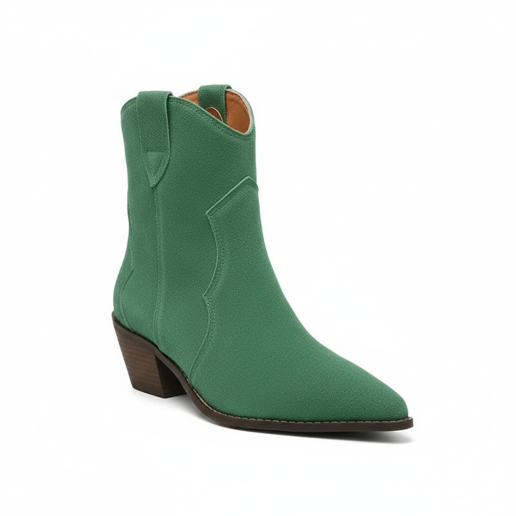 Santiag mi-haute vert Daim Femme - Talon carré, bout pointu