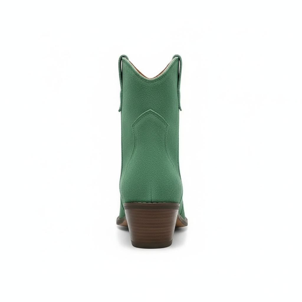Santiag mi-haute vert Daim Femme - Talon carré, bout pointu