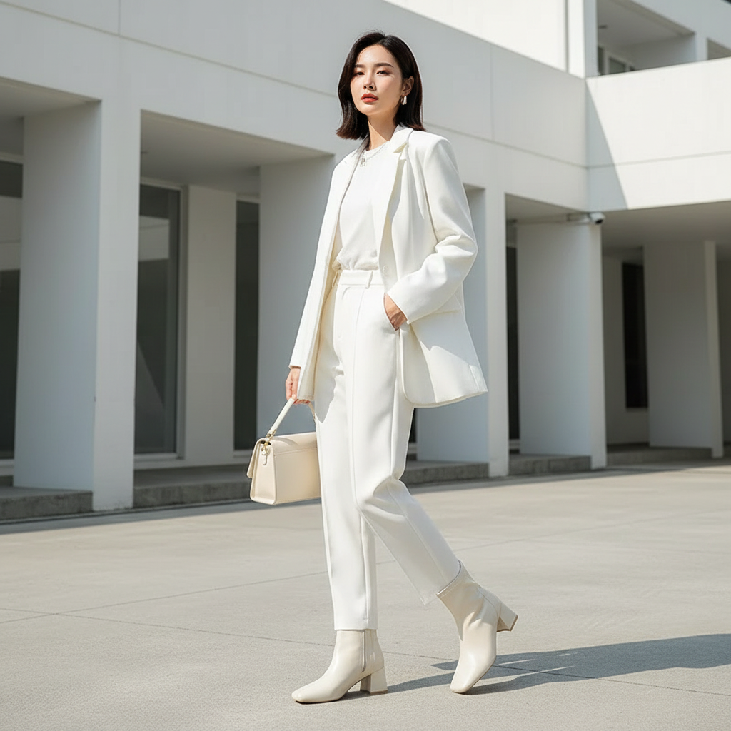 Bottine beige Simili Cuir Femme - Talon bloc, zip arrière