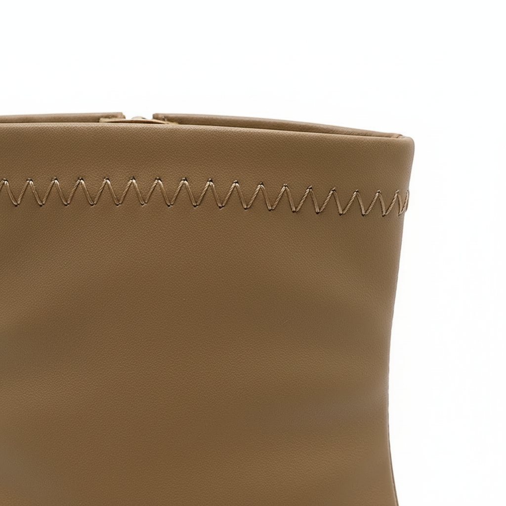 Bottine à talon camel Simili Cuir Femme - Bout carré