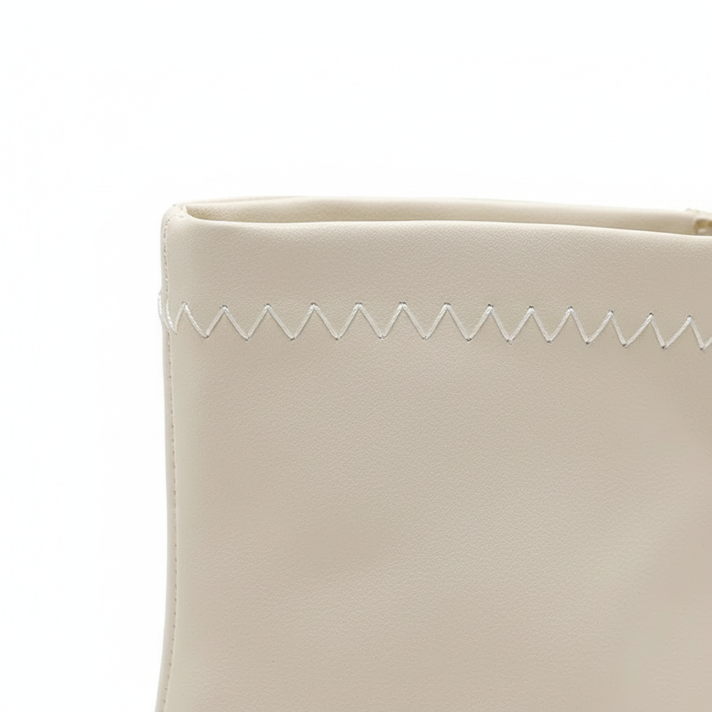 Bottine beige Simili Cuir Femme - Talon bloc, zip arrière