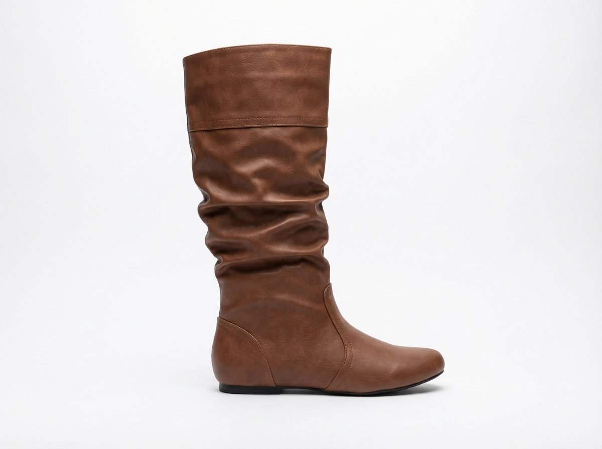Santiag mi-haute marron Synthétique Femme - Effet plissé, bout arrondi