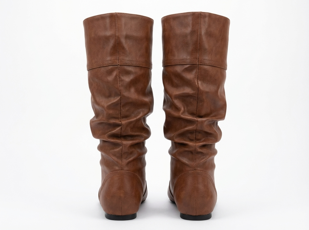 Santiag mi-haute marron Synthétique Femme - Effet plissé, bout arrondi