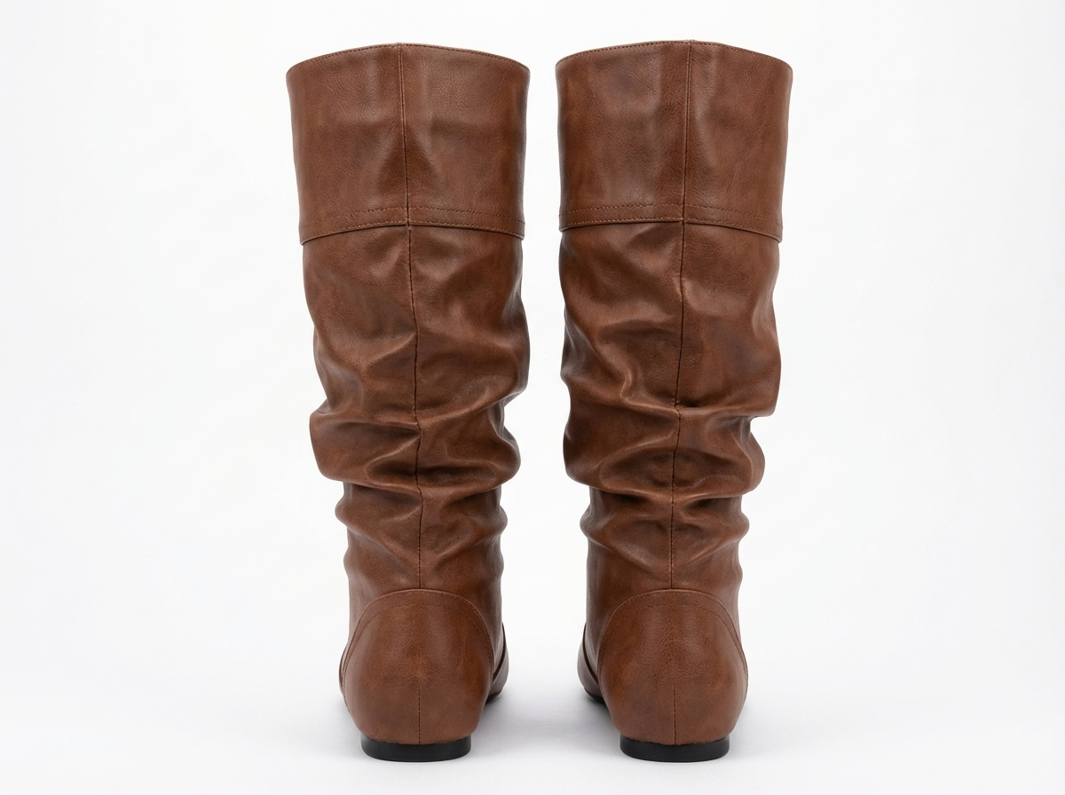 Santiag mi-haute marron Synthétique Femme - Effet plissé, bout arrondi