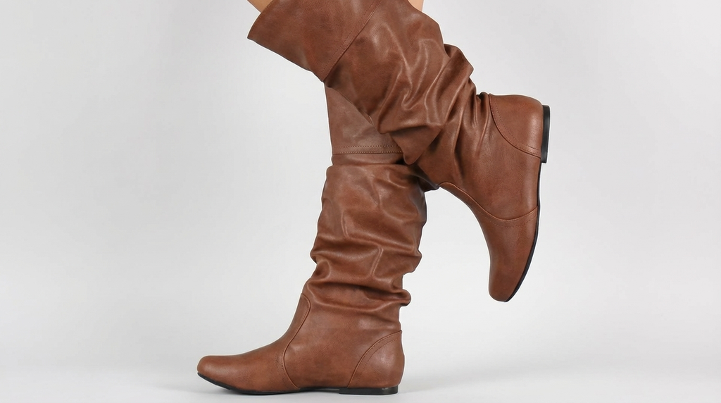 Santiag mi-haute marron Synthétique Femme - Effet plissé, bout arrondi