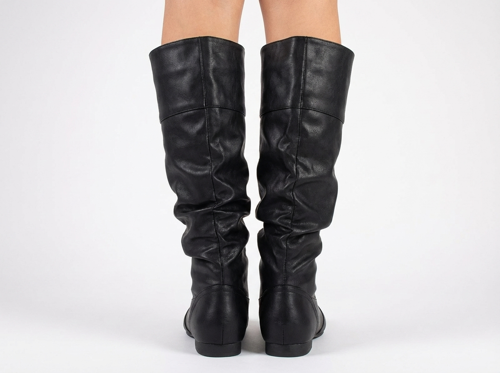 Santiag mi-haute noir Simili Cuir Femme - Effet plissé