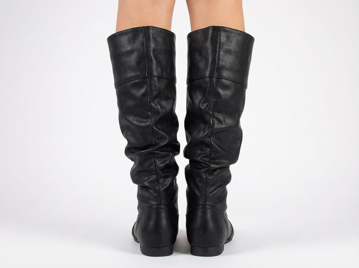 Santiag mi-haute noir Simili Cuir Femme - Effet plissé