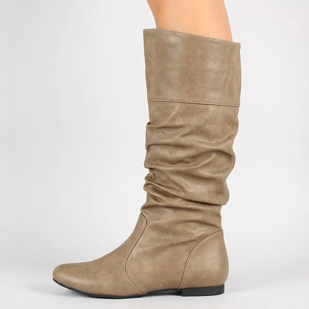 Santiag mi-haute marron clair Simili Cuir Femme - Effet plissé