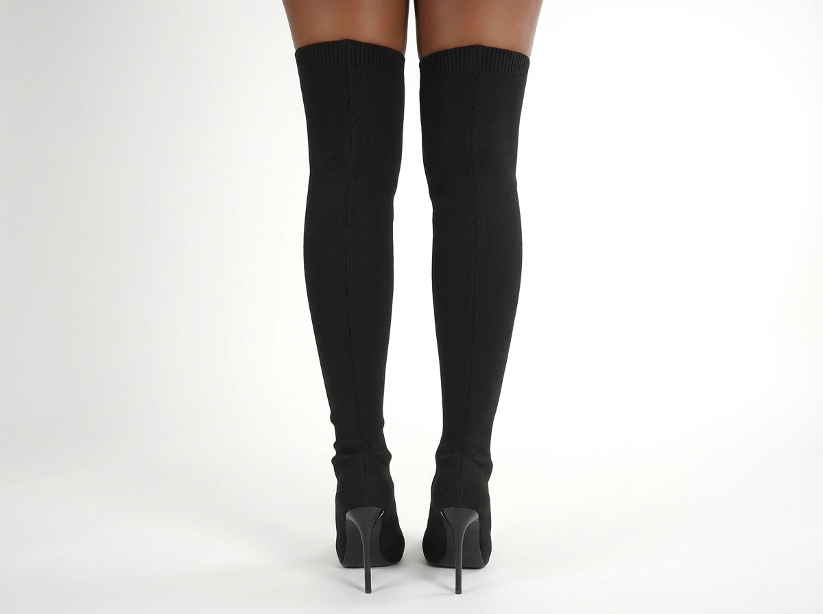 Botte haute noir Synthétique Femme - Cuissarde mate, talon aiguille
