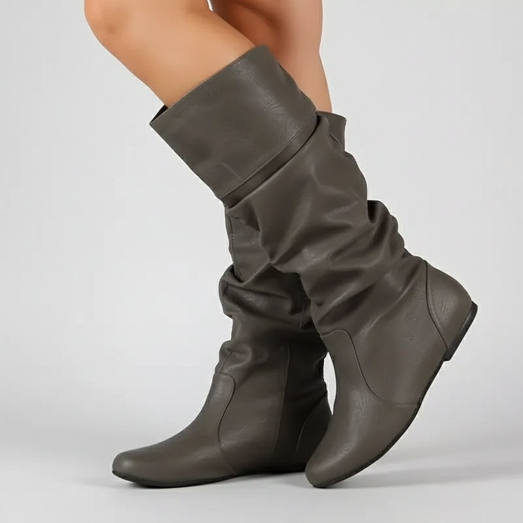 Botte haute gris Simili Cuir Femme - Coupe ample