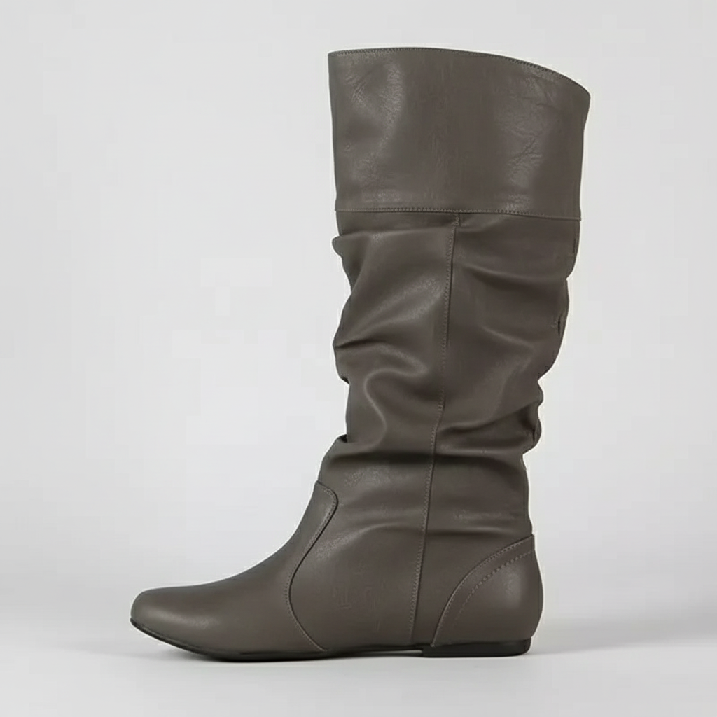 Botte haute gris Simili Cuir Femme - Coupe ample