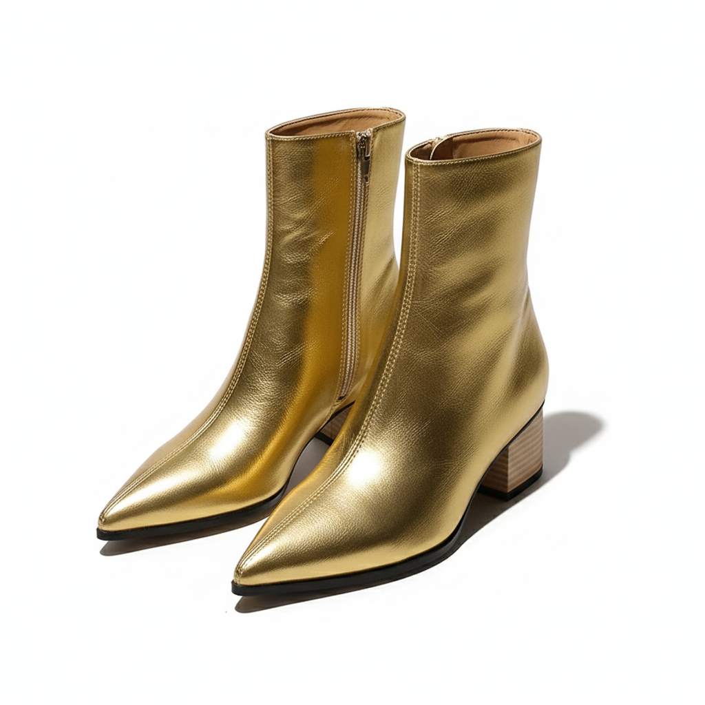 Bottine haute doré Simili Cuir Femme - Bout pointu