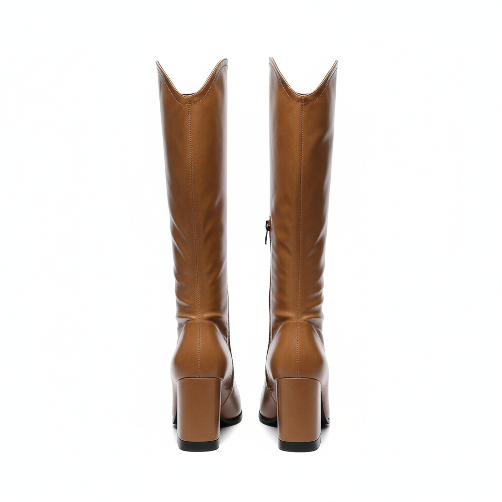 Santiag haute camel Simili Cuir Femme - Bout pointu, découpe western