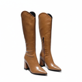 Santiag haute camel Simili Cuir Femme - Bout pointu, découpe western