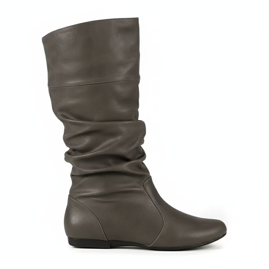 Botte haute gris Simili Cuir Femme - Coupe ample