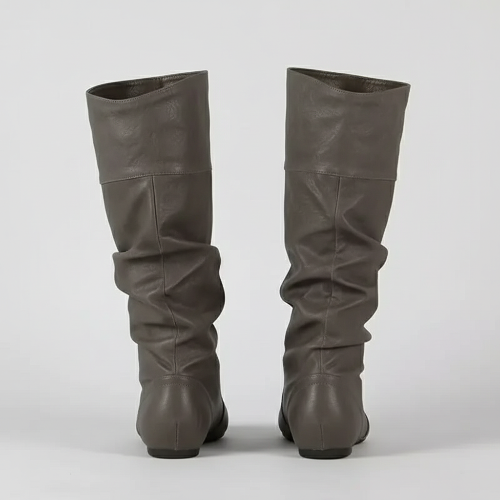 Botte haute gris Simili Cuir Femme - Coupe ample