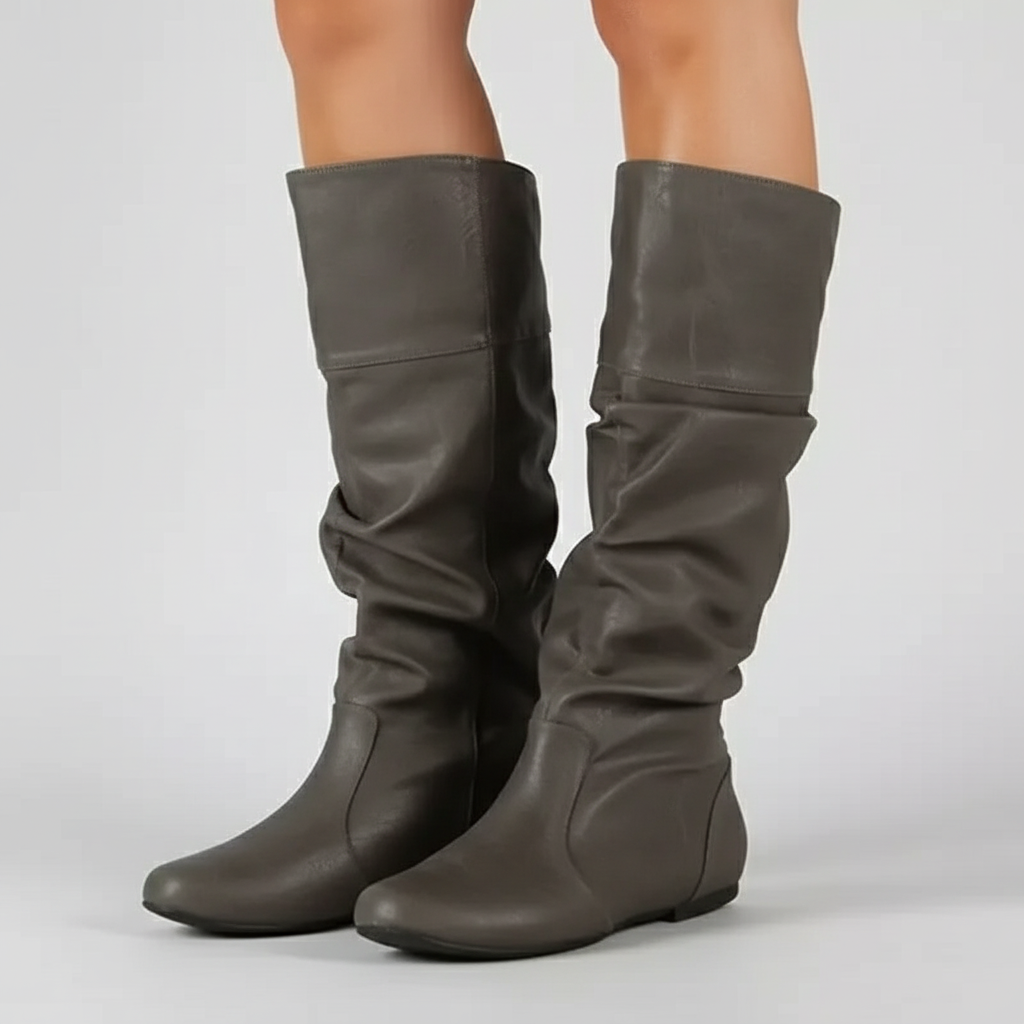 Botte haute gris Simili Cuir Femme - Coupe ample