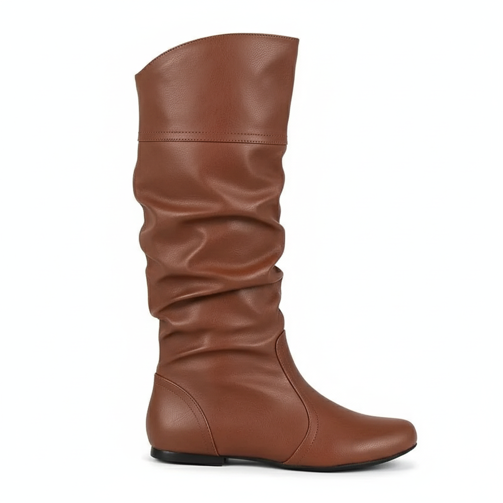 Santiag mi-haute marron Synthétique Femme - Effet plissé, bout arrondi