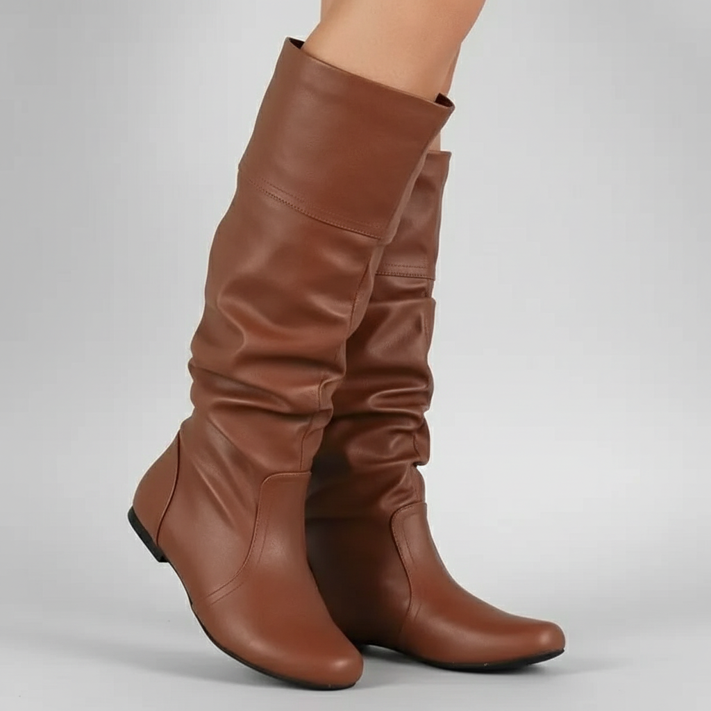 Santiag mi-haute marron Synthétique Femme - Effet plissé, bout arrondi
